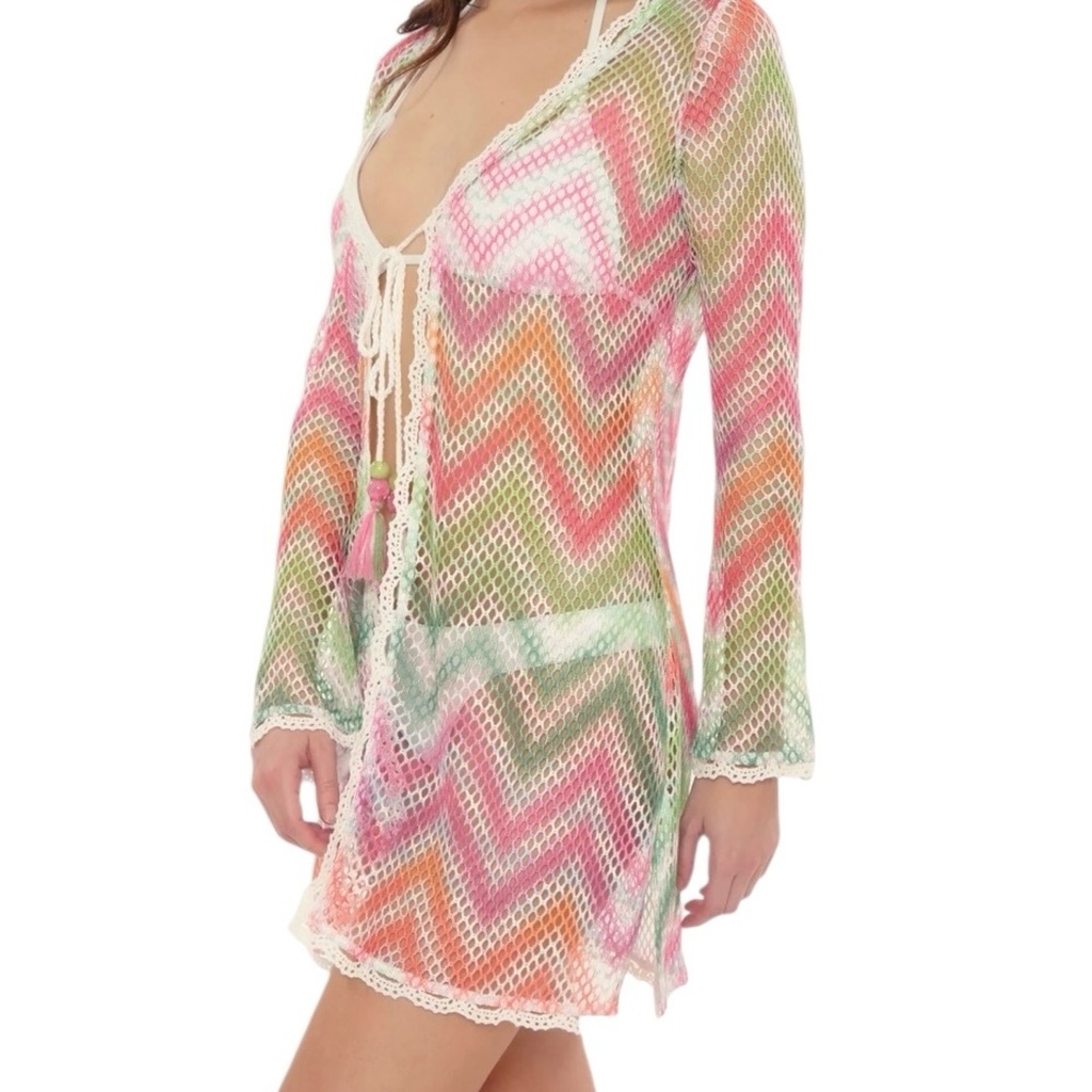 Isabella Rose COASTAL DREAM KIMONO/B.S Cover/Printed Crochet Mesh/Size: Medium - Picture 3 of 10